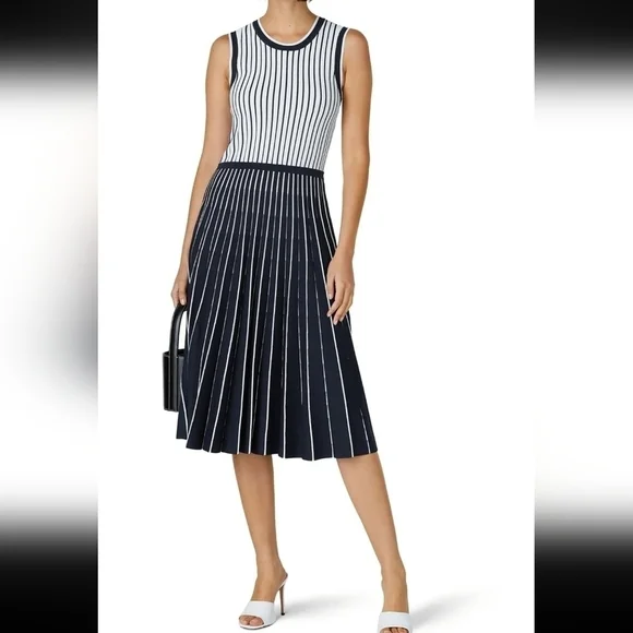 Jason Wu Sleeveless Blue White Stripe pleated knit Swing Mini dress XS - Picture 1 of 13